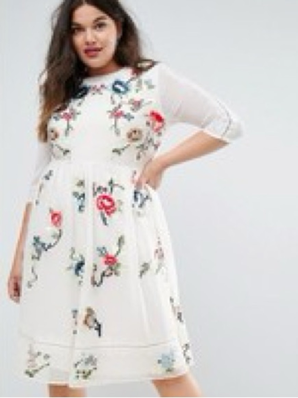 ASOS Midi Skater Dress With Floral Embroidery
